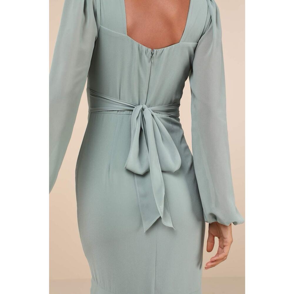 Lulus Tier Elegance Dress Women's Sage Brush Maxi Long Sleeve Tiered NWT L - Picture 5 of 8